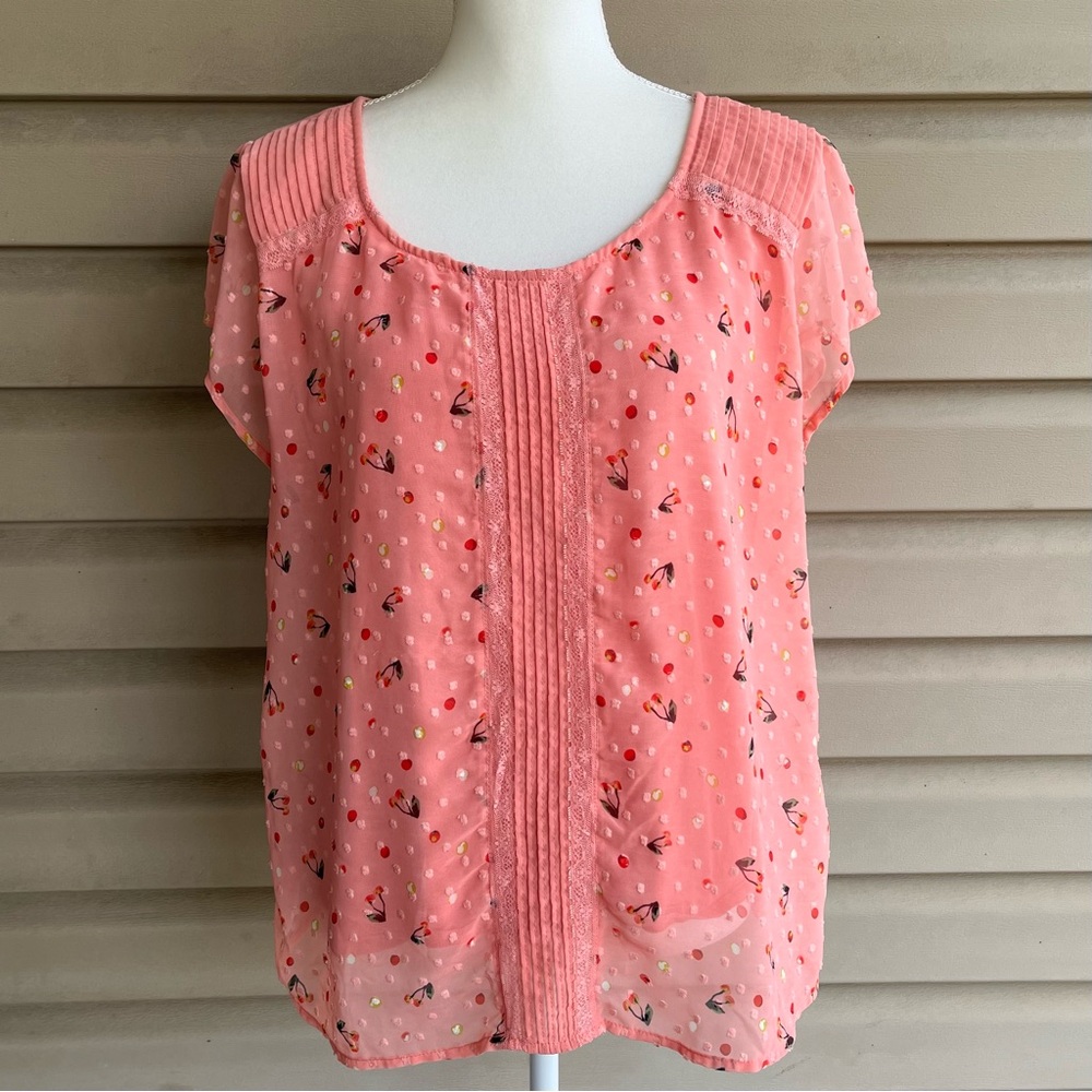 Light Coral Flutter Sleeve Blouse with Pintuck Front